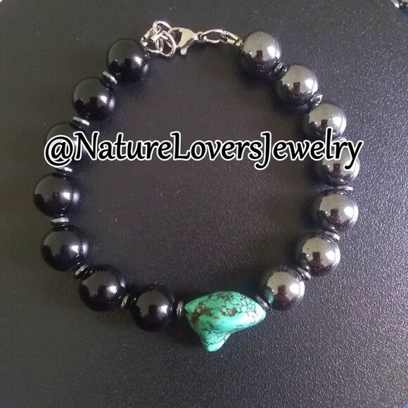 Power Meet Style! Sleek & Sexy Black Jasper, Hematite + Magnesite Men's Bracelet - Picture 1 of 12